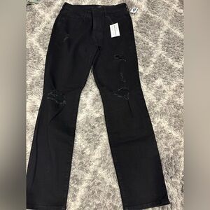 Black Distressed Women's Old Navy Jeans - Power Slim Straight HiRise Size 10 NWT